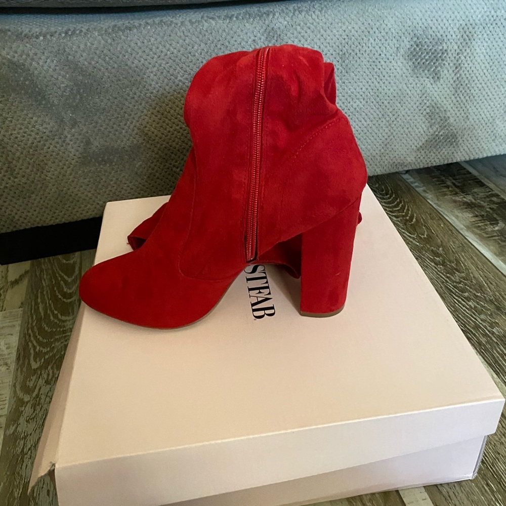 Fire red thigh high boots